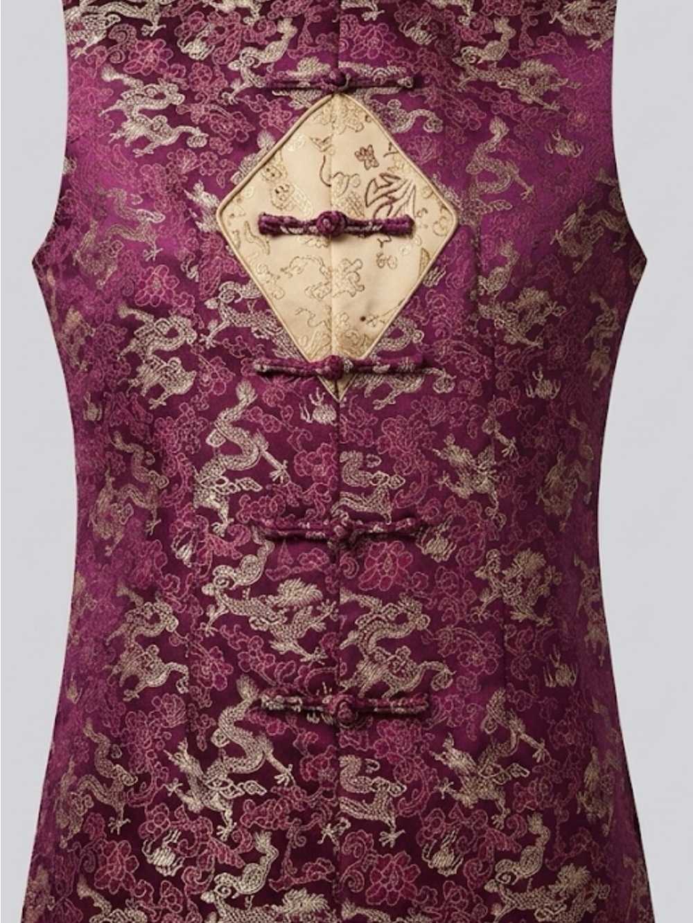 Vintage puff silk Chinese waistcoat vest. Mandrine collar. Size large